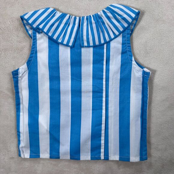 Coco au Lait Baby Girl 6 Months Blue White Stripe Ruffle Collar Sleeveless Top - Picture 2 of 7